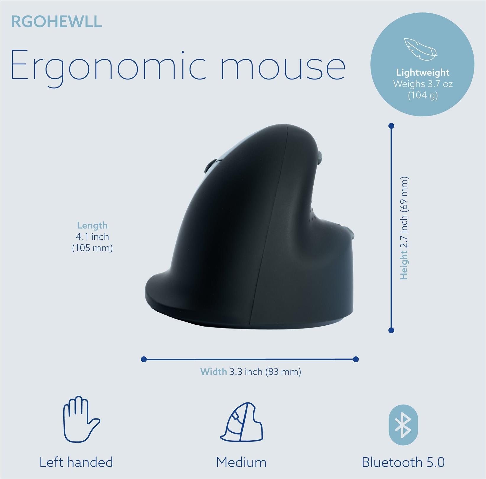 R-Go Tools HE Break Ergonomische Vertikale Maus Linkshänder Medium Bluetooth Schwarz