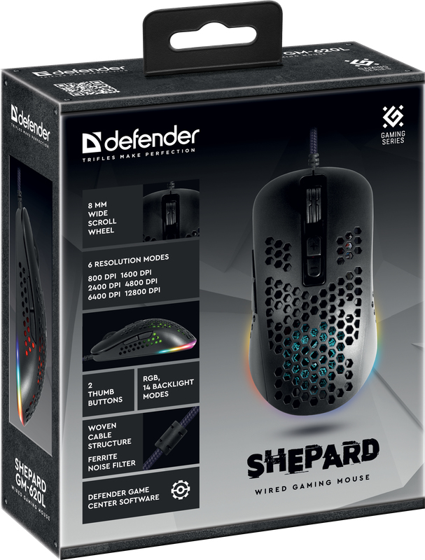 Defender SHEPARD GM-620L Gaming-Maus kabelgebunden optisch 12800 DPI 7 Tasten Schwarz