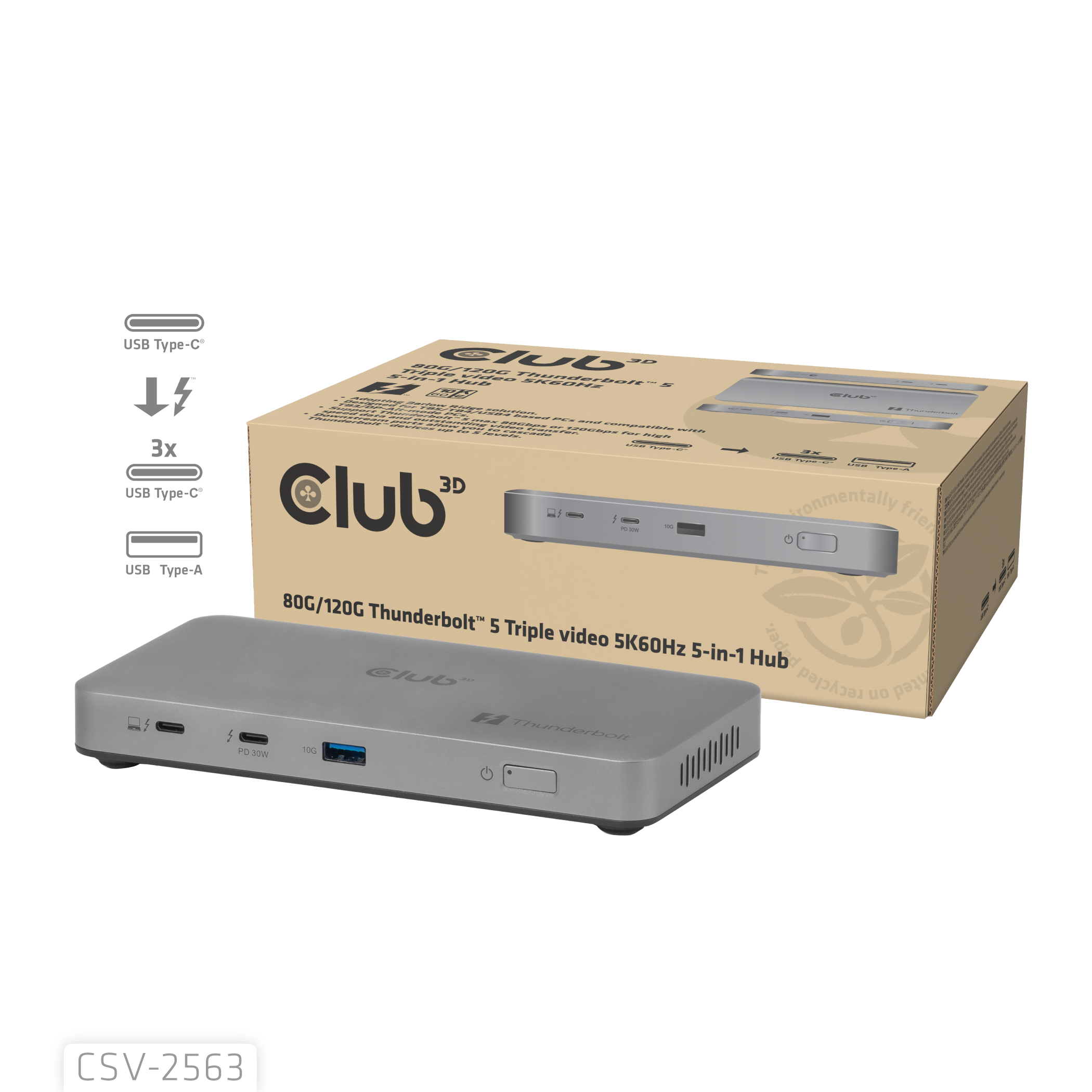 Club 3D CSV-2563 Dockingstation Thunderbolt 5 180W Silber