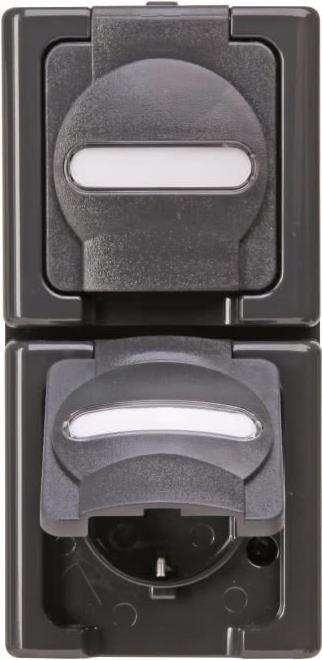 Steckdose 2f anth glz BlueElectric AP horiz Klappd IP44 Komplettgeh (131415009)