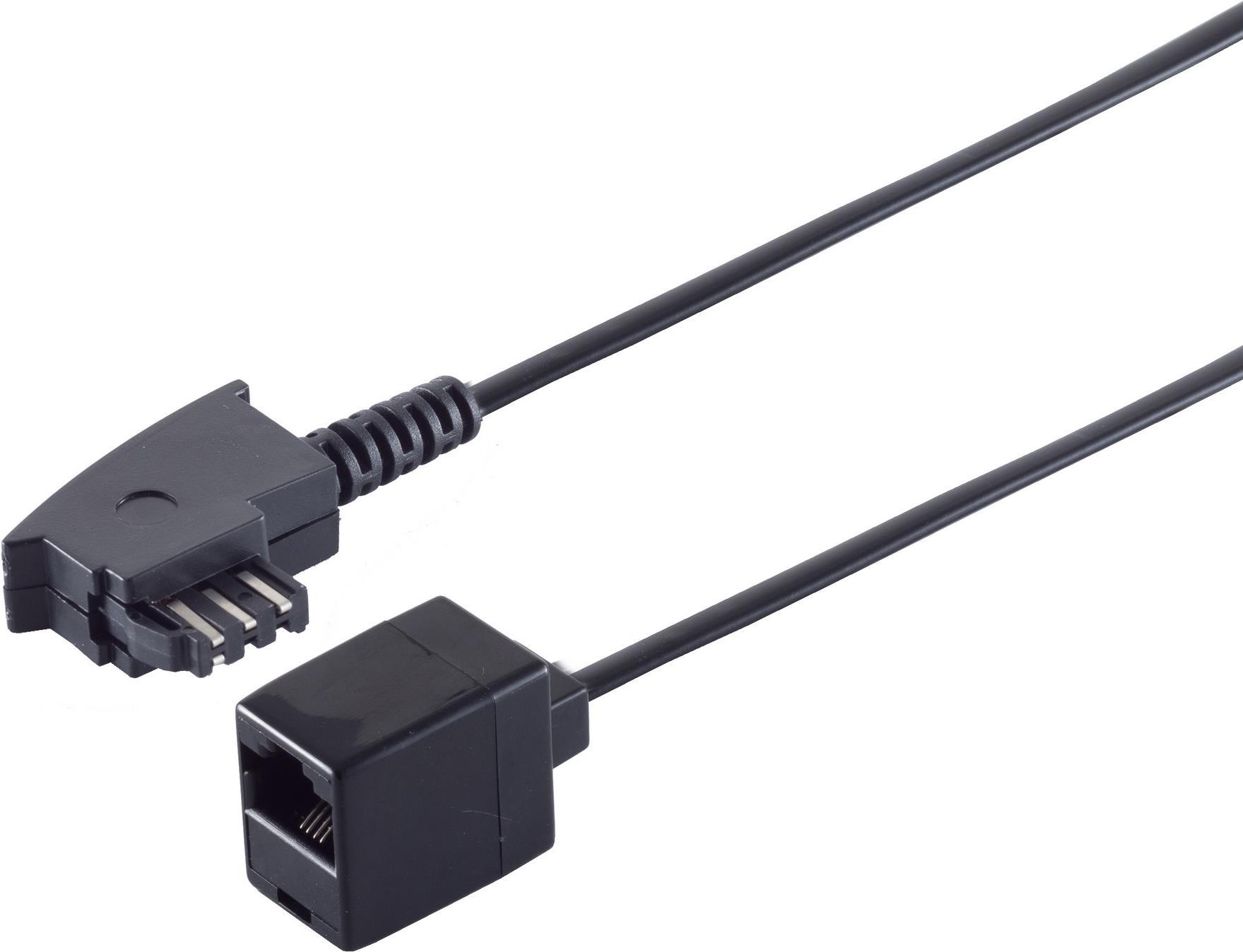 Adapter TAE-F Stecker auf RJ45 Kupplung, mit 0,2 m Kabel 4-adrig belegt, Farbe: schwarz (11010475)
