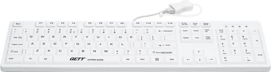 GETT CleanType Easy Protect Silikon-Tastatur 105 Tasten IP68 USB Deutsches Layout Weiß