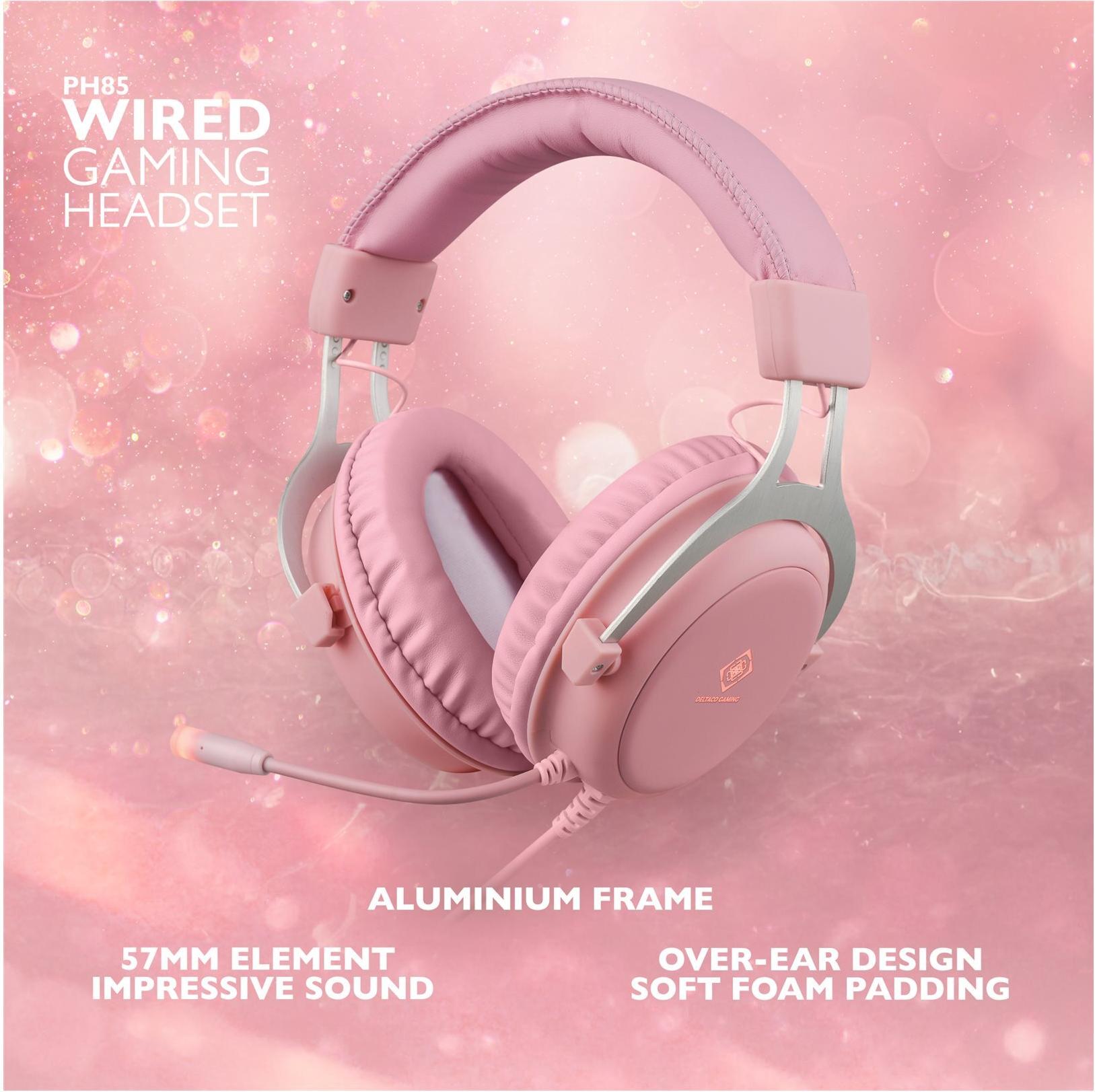 DELTACO GAMING Pink Line PH85 Gaming-Headset Kabelgebunden 3,5 mm Stereo Boom-Mikrofon Pink