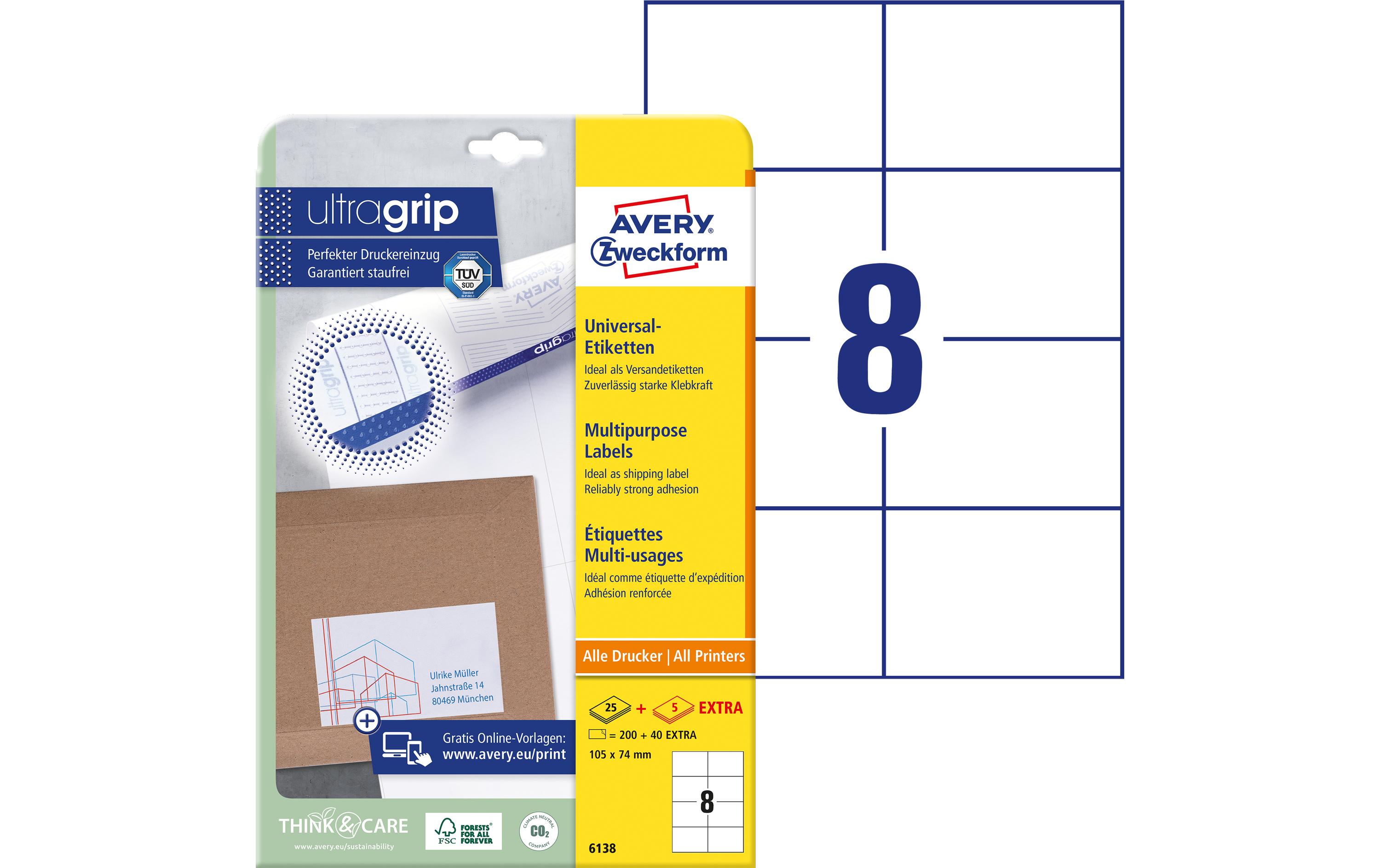 Avery Zweckform Universal-Etiketten 6138 105 x 74 mm Weiß