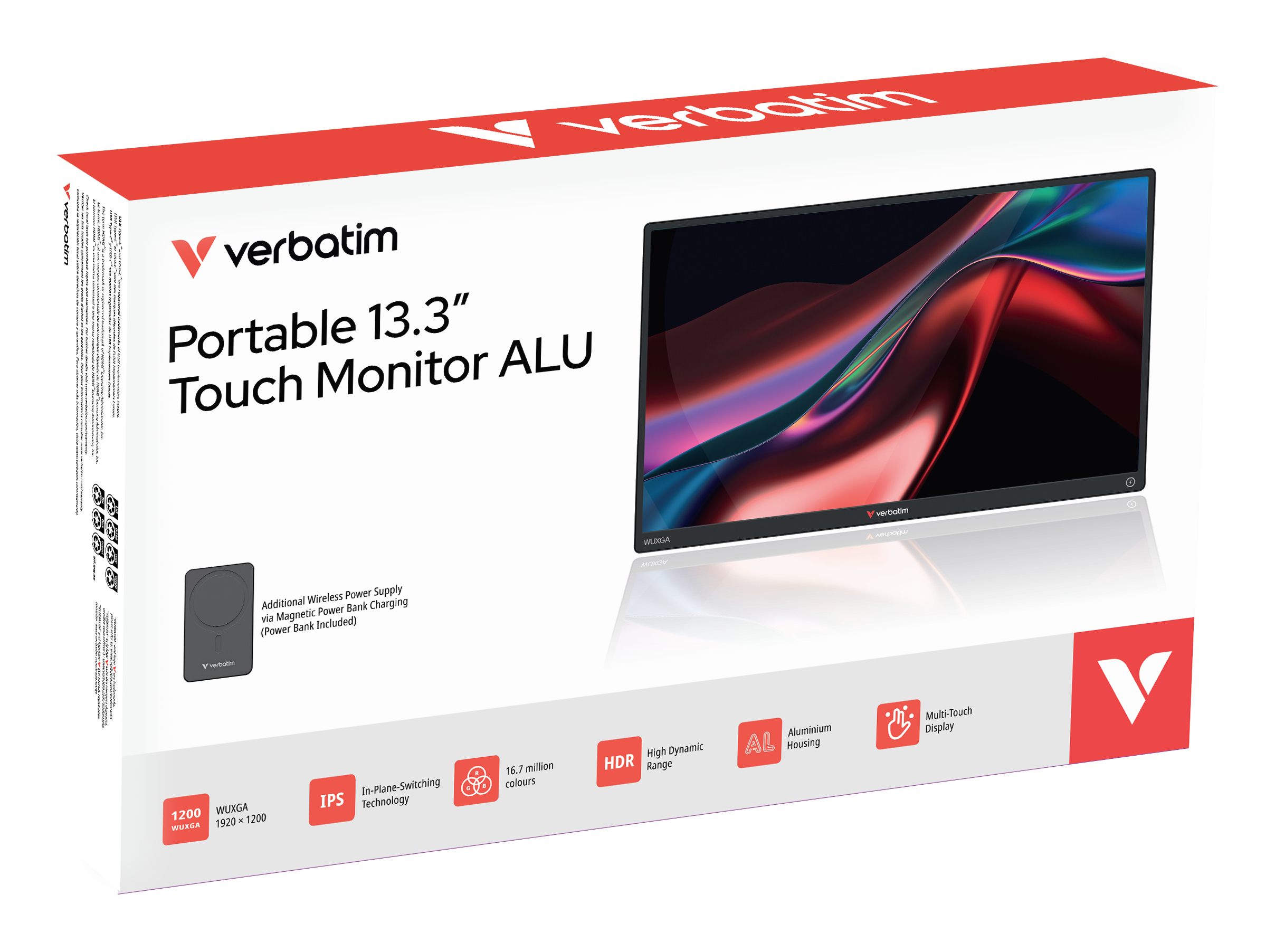 Verbatim Touch Monitor 13.3" Tragbarer IPS Monitor 1920 × 1200 Schwarz