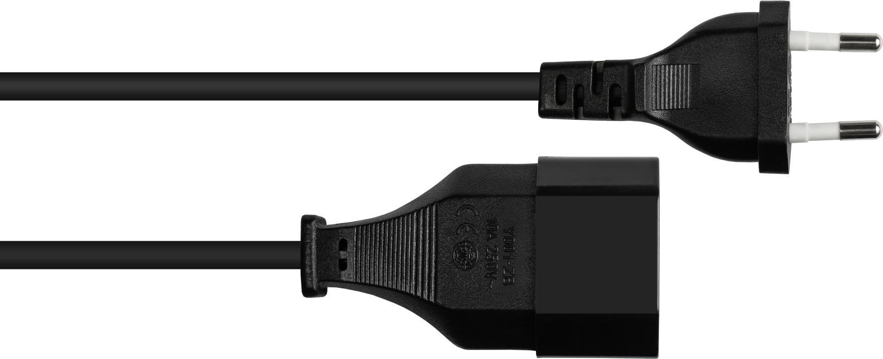 Euro-Verlängerung Euro-Stecker Typ C (gerade) an Euro-Buchse (gerade), schwarz, 0,75 mmÂ², 0,5 m, Goo (P0300-S005)