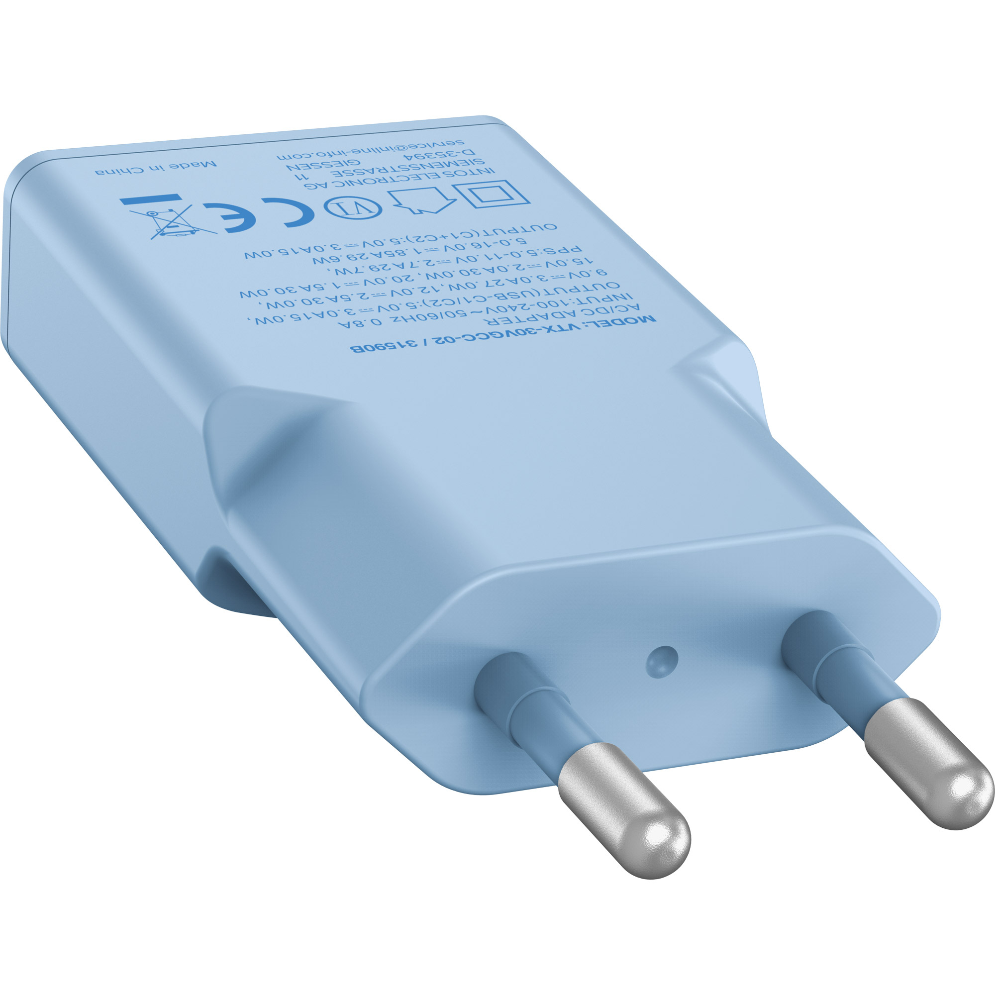 InLine USB-C Ladegerät 30W GaN Dual USB-C PD/PPS Eisbonbon/blau