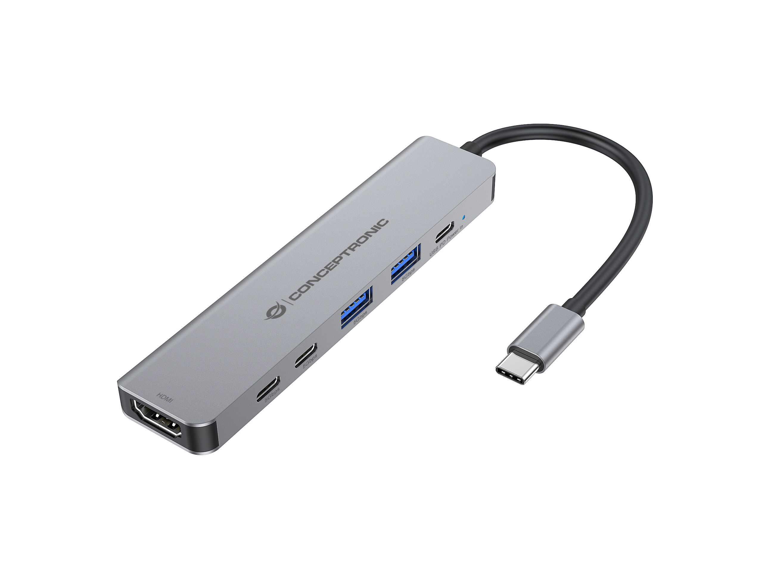 Conceptronic DONN33G 6-in-1 Dockingstation HDMI 2x USB-A 2x USB-C Silber