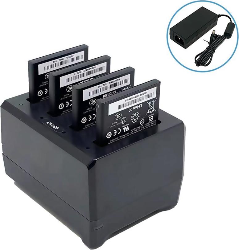 UNITECH EA660 4-slot battery charger with power adapter.ÿ ÿxNot included but optional accessory: 3 Pins Power Cord EU or UKx (EU 1550-602333G / UK 1550-602689G) (5100-900037G)