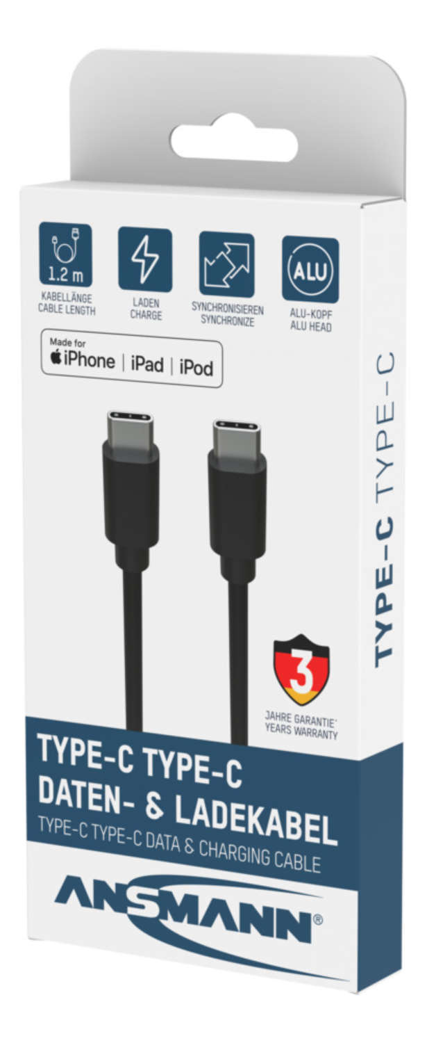 Ansmann 1700-0121 USB-Kabel 0,12 m USB-C Schwarz