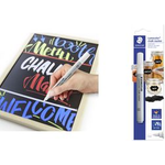 STAEDTLER Lumocolor Kreidemarker chalk marker, weiß, Blister Strichstärke: ca. 2,4 mm, Rundspitze, geruchsarme Flüssig - 1 Stück (344-0 BK)