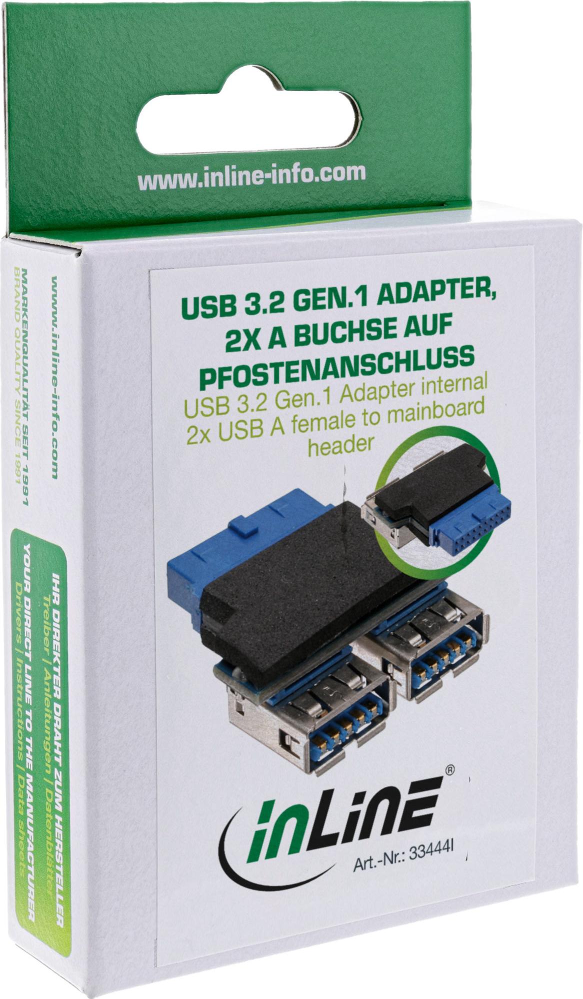 InLine USB 3.0 Adapter 2x USB A Buchse auf 19-poliger Pfostenanschluss 5 cm Schwarz, Blau