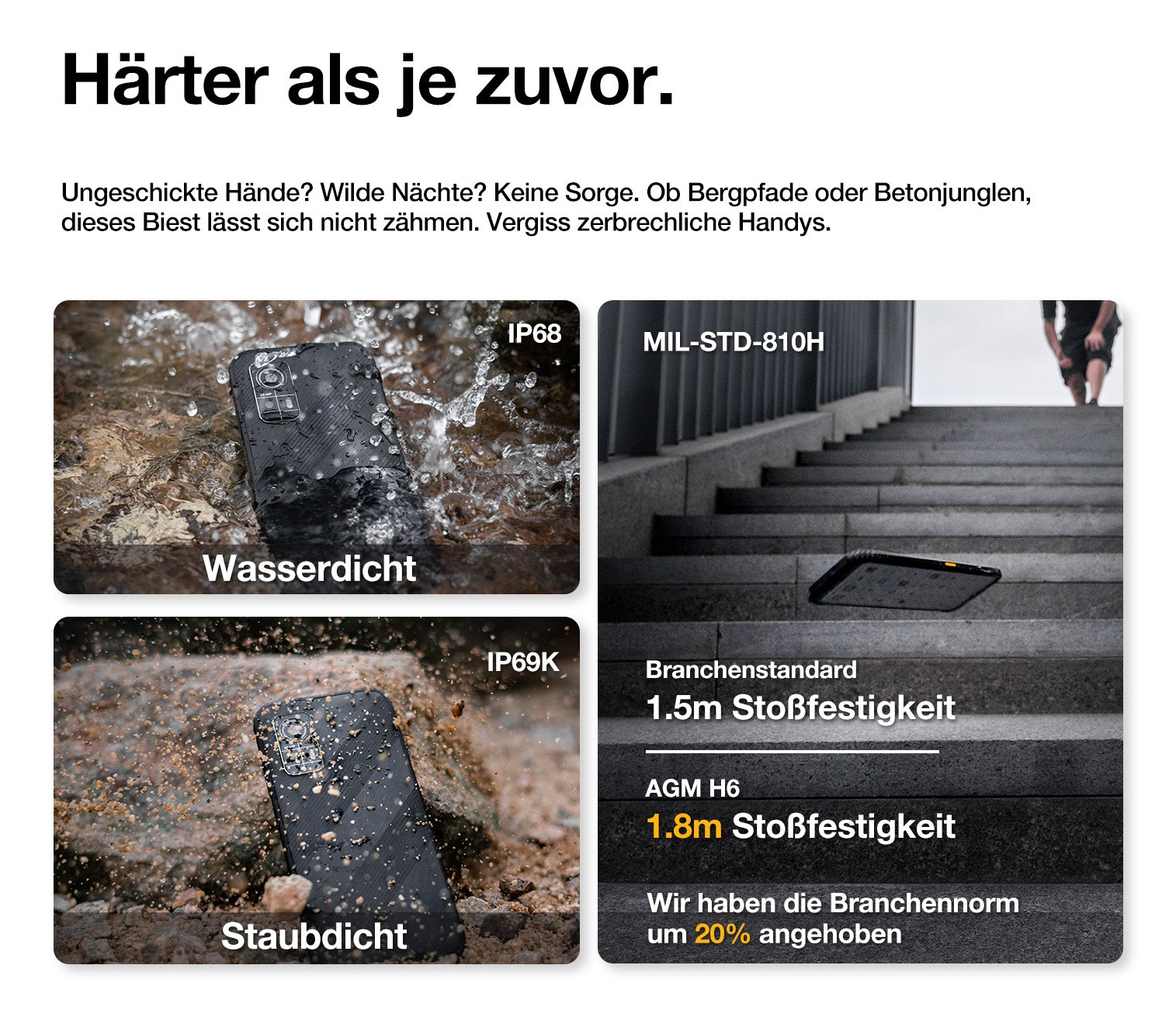 AGM H6 Outdoor-Smartphone 6,56" HD+ 8 GB RAM 256 GB Schwarz