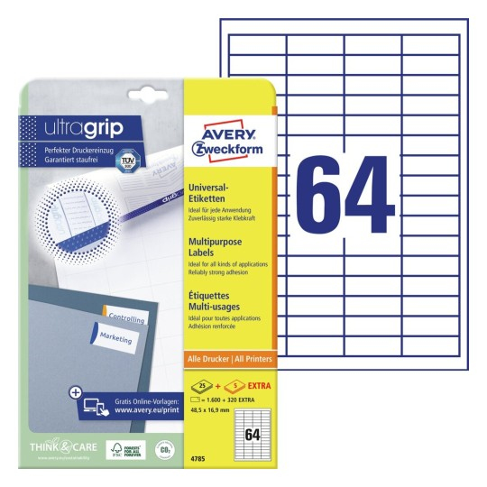 Avery Zweckform Universal-Etiketten 4785 A4 30 Blatt 48,5 x 16,9 mm Weiß