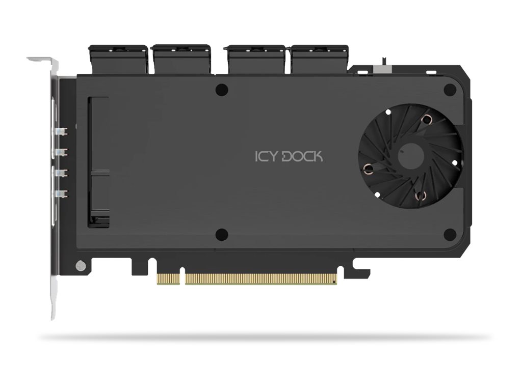ICY DOCK ExpressSlot Slide MB204MP-1B M.2 NVMe SSD-Mobilrack für 4 SSDs PCIe 4.0 x16 Schwarz