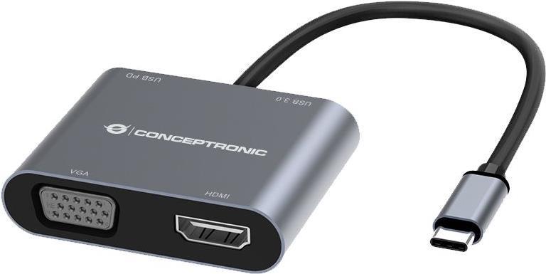 Conceptronic DONN16G USB-C Dockingstation HDMI VGA Power Delivery 100 W Grau