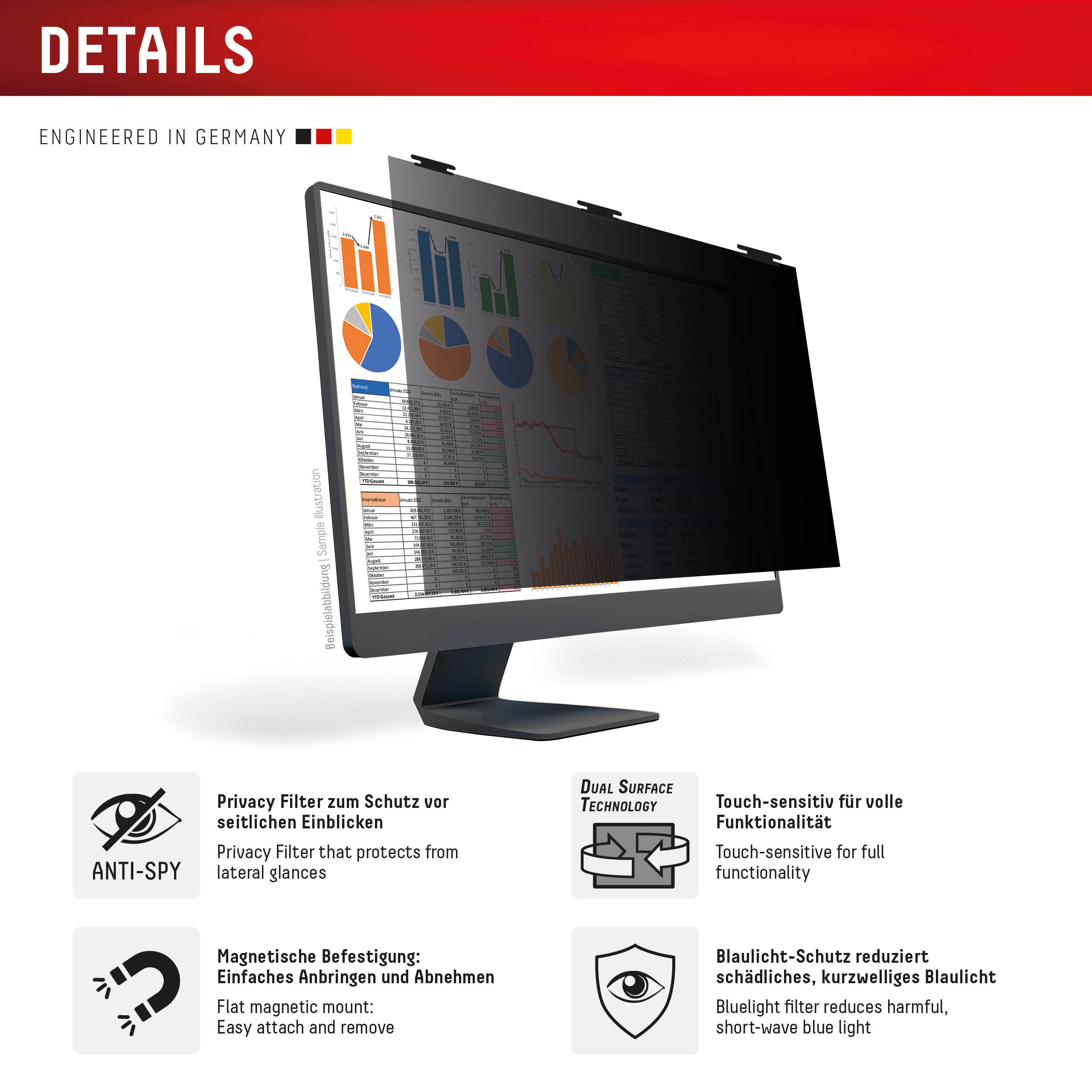 DISPLEX Privacy Safe Desktop Uni Magnetischer Blickschutzfilter 24" 16:9 Schwarz