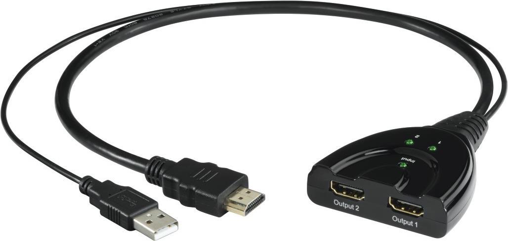 Hama 2-way - HDMI Splitter - Schwarz - 4K Unterstützung