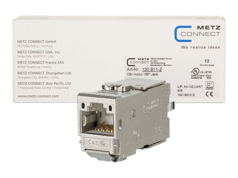 METZ CONNECT C6Amodul 180° RJ-45 Buchse CAT 6a STP 12 Stück Metallic
