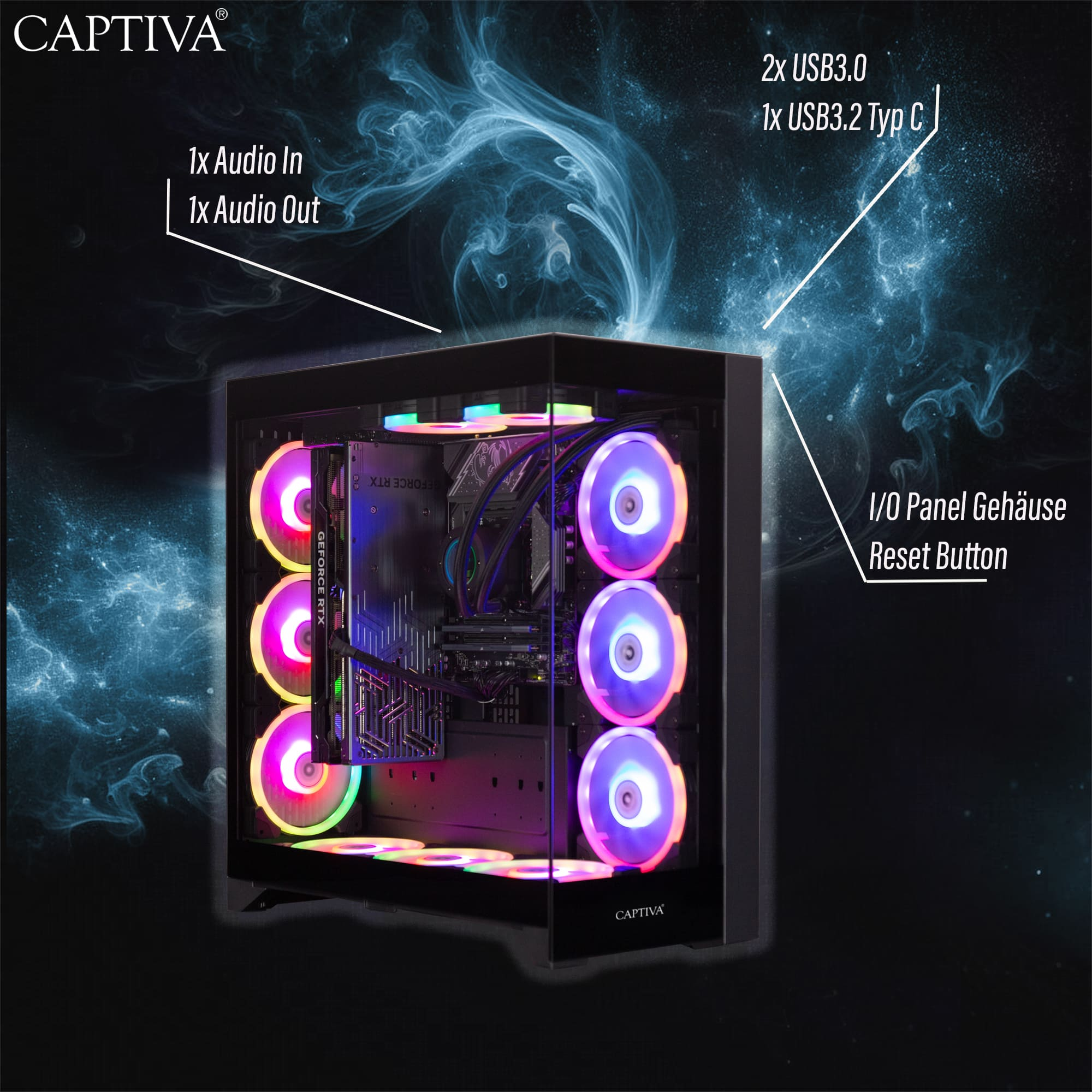CAPTIVA Ultimate Gaming I89-513 Gaming PC Tower, Intel Core i9-14900KF, RTX 5090 32 GB, 64 GB RAM, 2 TB SSD, Windows 11 Home, Schwarz