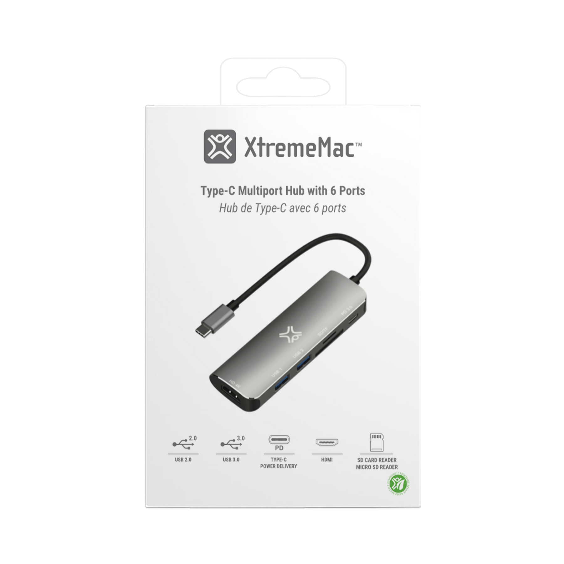 XtremeMac XWH-HUB6-13 Type-C-Hub 6 Ports Silber