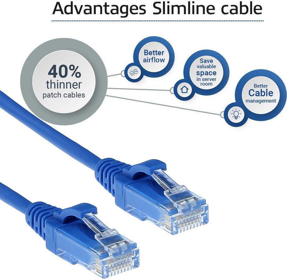 ACT Blue 10 meter LSZH U/UTP CAT6 datacenter slimline patch cable snagless with RJ45 connectors (DC9610)