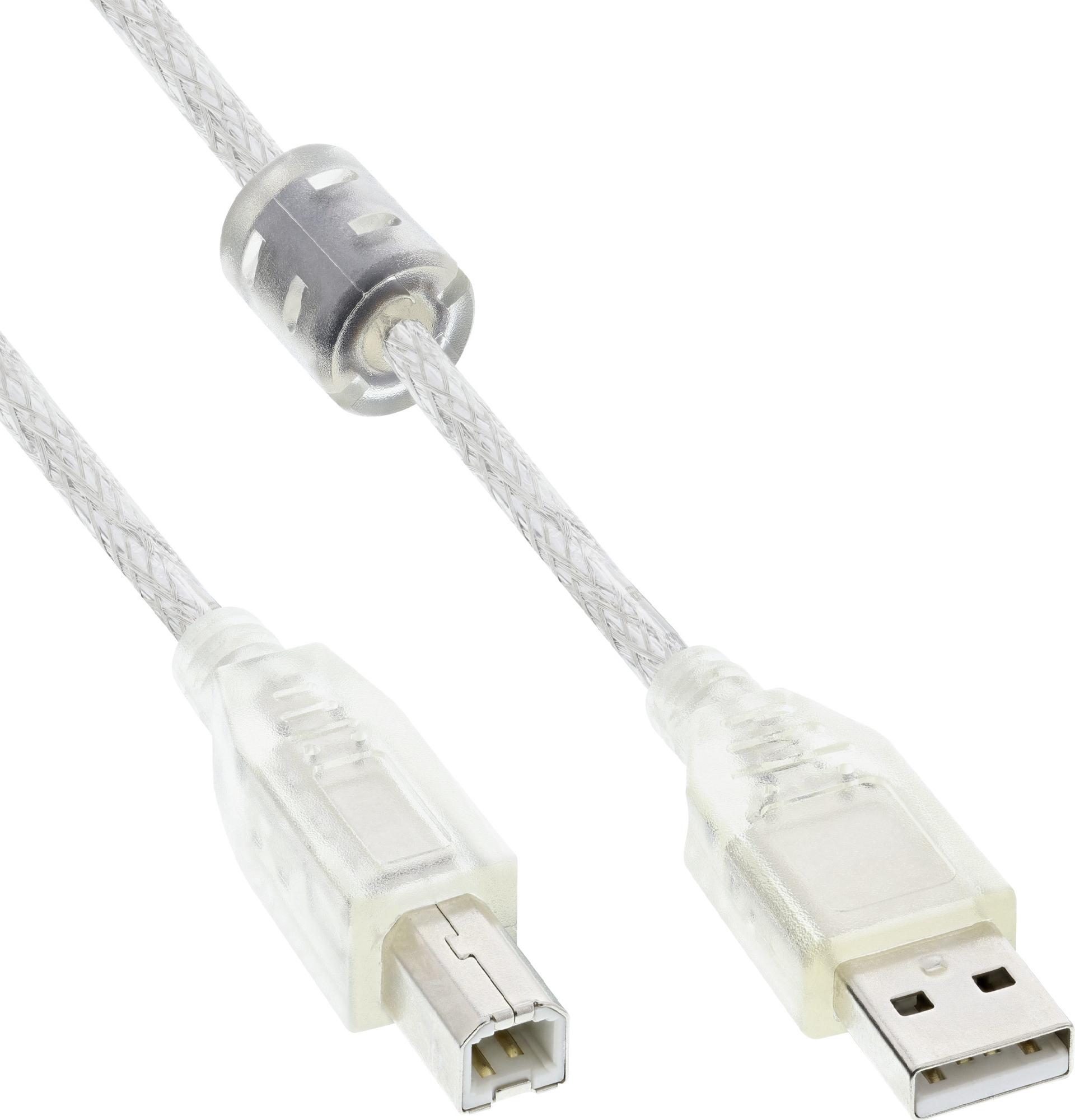 InLine USB 2.0 Kabel USB-A an USB-B mit Ferritkern 3 m Transparent