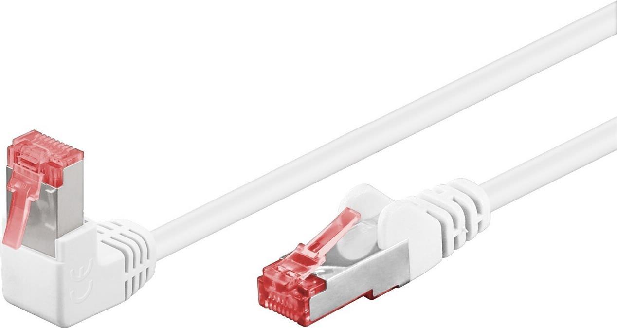 Goobay CAT 6 Patchkabel 1x 90° gewinkelt, S/FTP (PiMF), Weiß, 2 m - Rastnase oben, LSZH halogenfrei, Kupfer (51551)