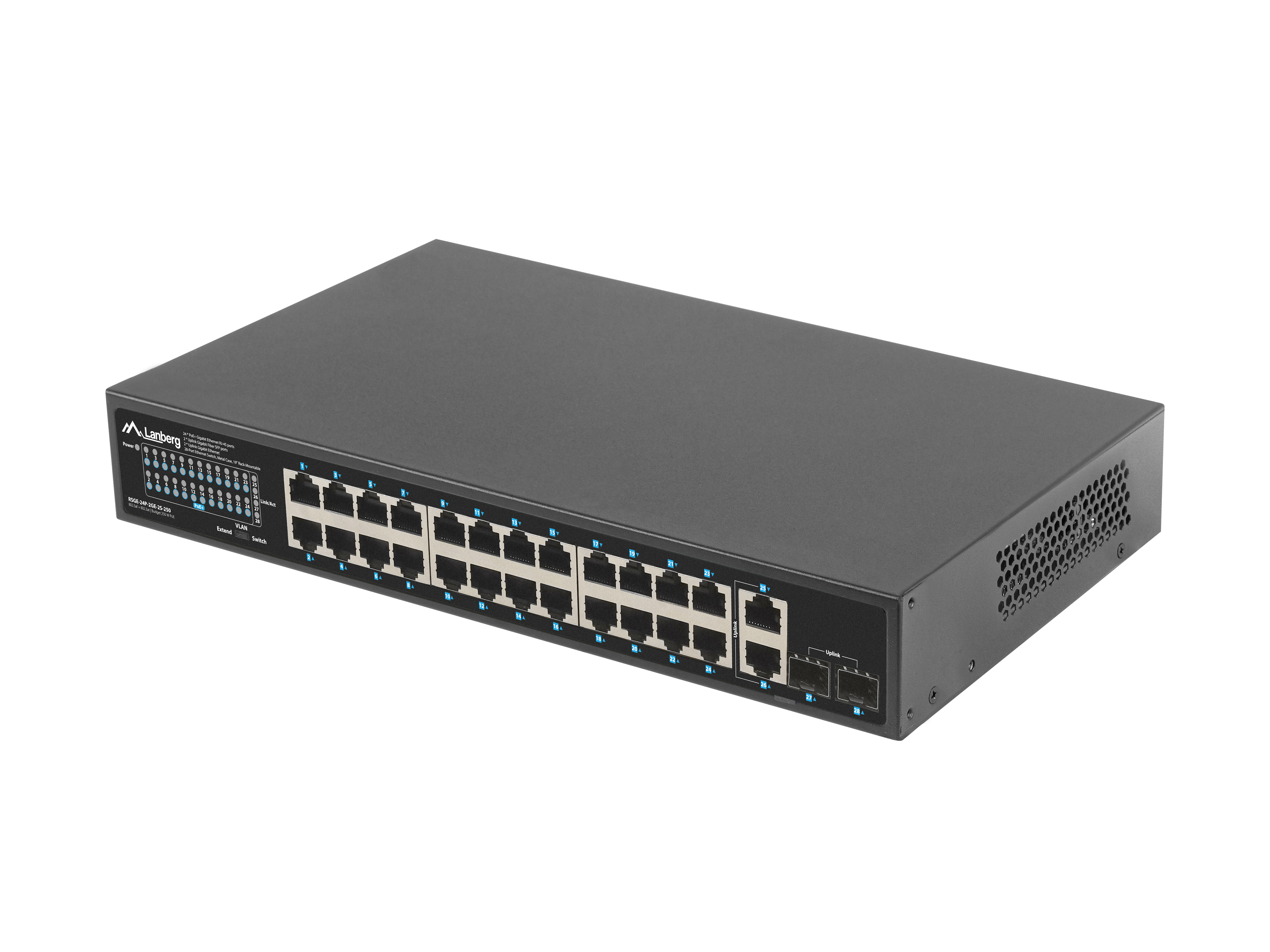 Lanberg RSGE-24P-2GE-2S-250 Netzwerk-Switch Unmanaged 24 Ports PoE+ Schwarz