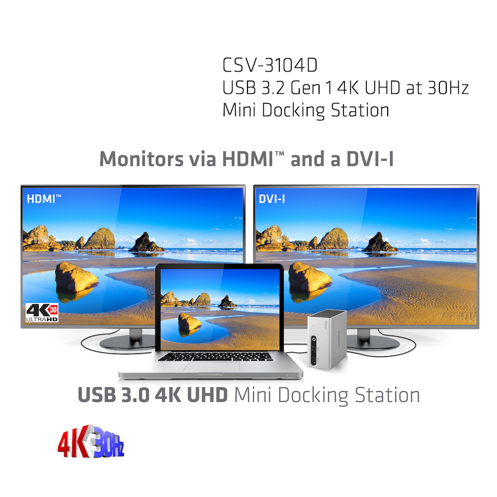 Club 3D SenseVision USB 3.0 4K Mini Docking Station Schwarz, Silber