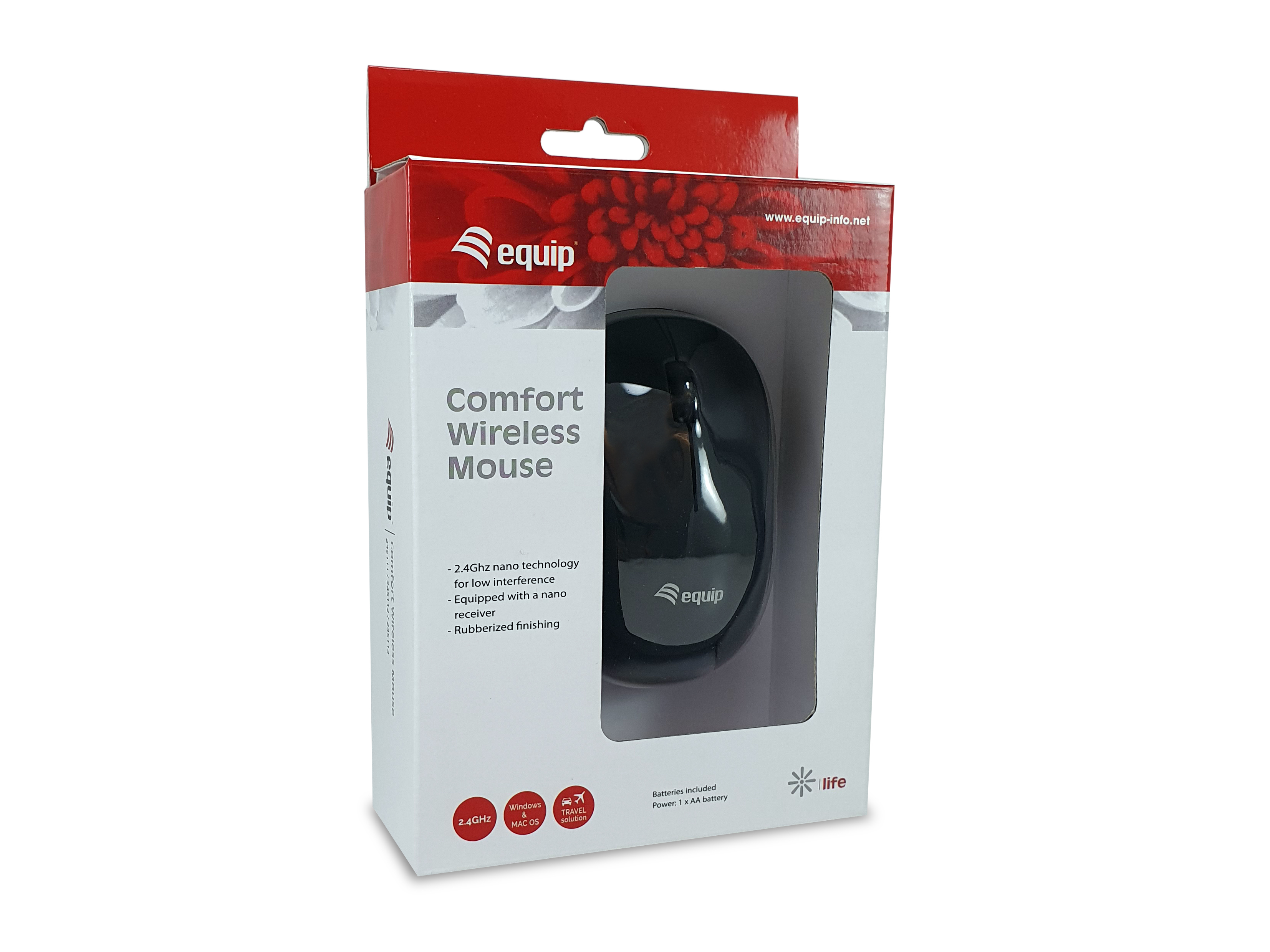 Equip Kabellose Komfort-Maus Optisch RF Wireless 1200 DPI Schwarz