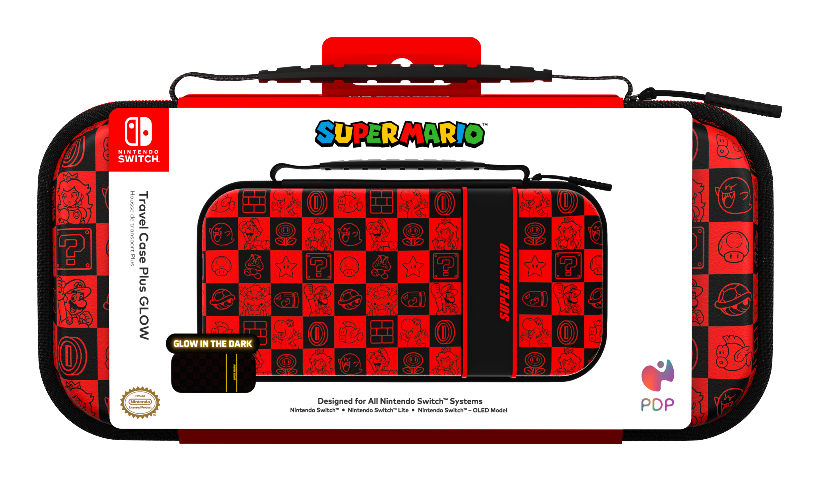 PDP Switch Travel Case Plus Mario Icon Glow in the Dark Schwarz, Rot