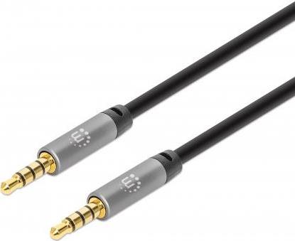 MANHATTAN Audiokabel Aux / 3,5 mm Klinke Zwei 3,5 mm-Klinkenstecker, 5 m, vergoldete Kontakte, Slim Design, schwarz/silber (356015)