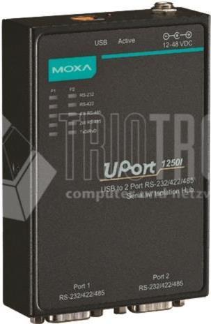 MOXA USB 2.0 auf RS-232-422-485 Hub, 2-fach, Desktop 1 x USB-B Kupplung - 2 x 9 Pol Sub-D Stecker, LED Anzeige (Uport-1250i)
