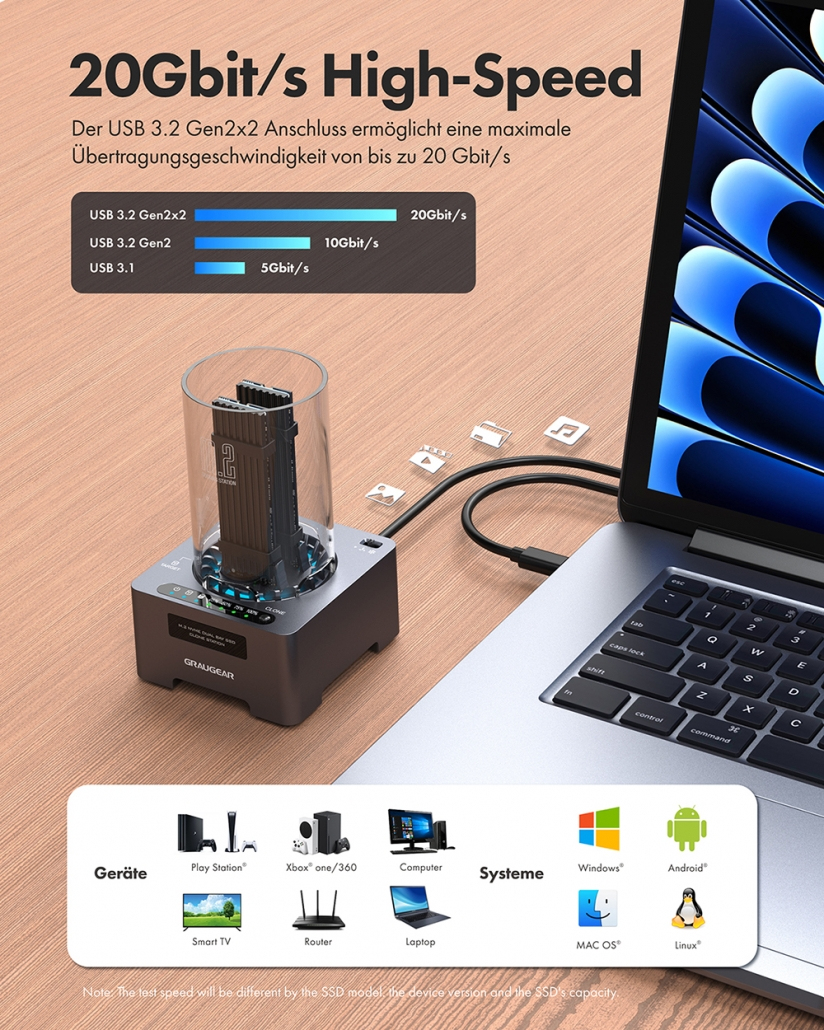 GrauGear G-M2DK-CL-20G Dockingstation 2x M.2 NVMe USB 3.2 Schwarz