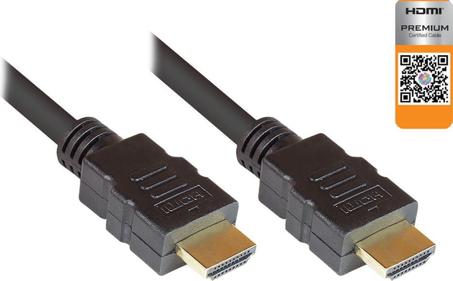 Anschlusskabel HDMI™ 2.0b, 4K / UHD @60Hz, PREMIUM zertifiziert, vergoldete Stecker und Kupferkontakte, OFC, schwarz, 1 m, Good Connections® (GC-M0193)