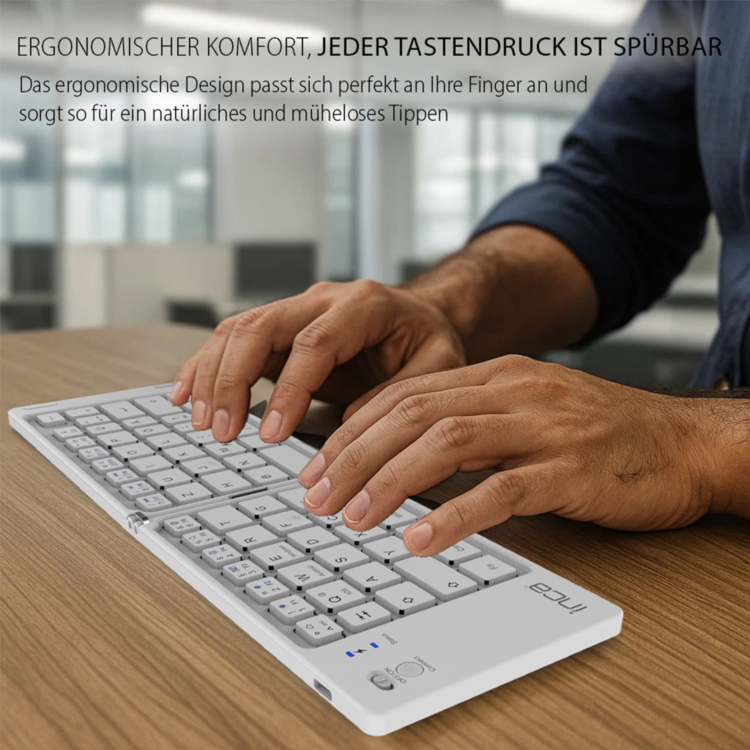 INCA IBK-580BT Kabellose Mini-Tastatur Faltbar Bluetooth 5.0 USB-C Weiß