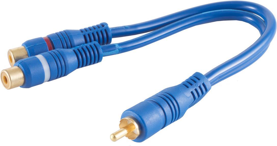 shiverpeaks ®-BASIC-S--Cinch Verlängerung Kabel-Cinchstecker auf 2 Cinchkupplung, doppelt geschirmt, blau, 0,2m (BS40045)