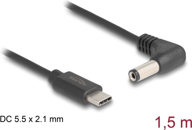Delock USB Type-C Stromkabel zu DC 5.5 x 2.1 mm Stecker gewinkelt 1.5 m (85398)
