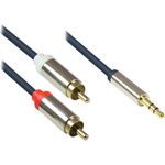 Audio Anschlusskabel High-Quality 3,5mm, Klinkenstecker an 2x RCA Stecker, Vollmetallgehäuse, dunkelblau, 3m, Good Connections (GC-M0060)