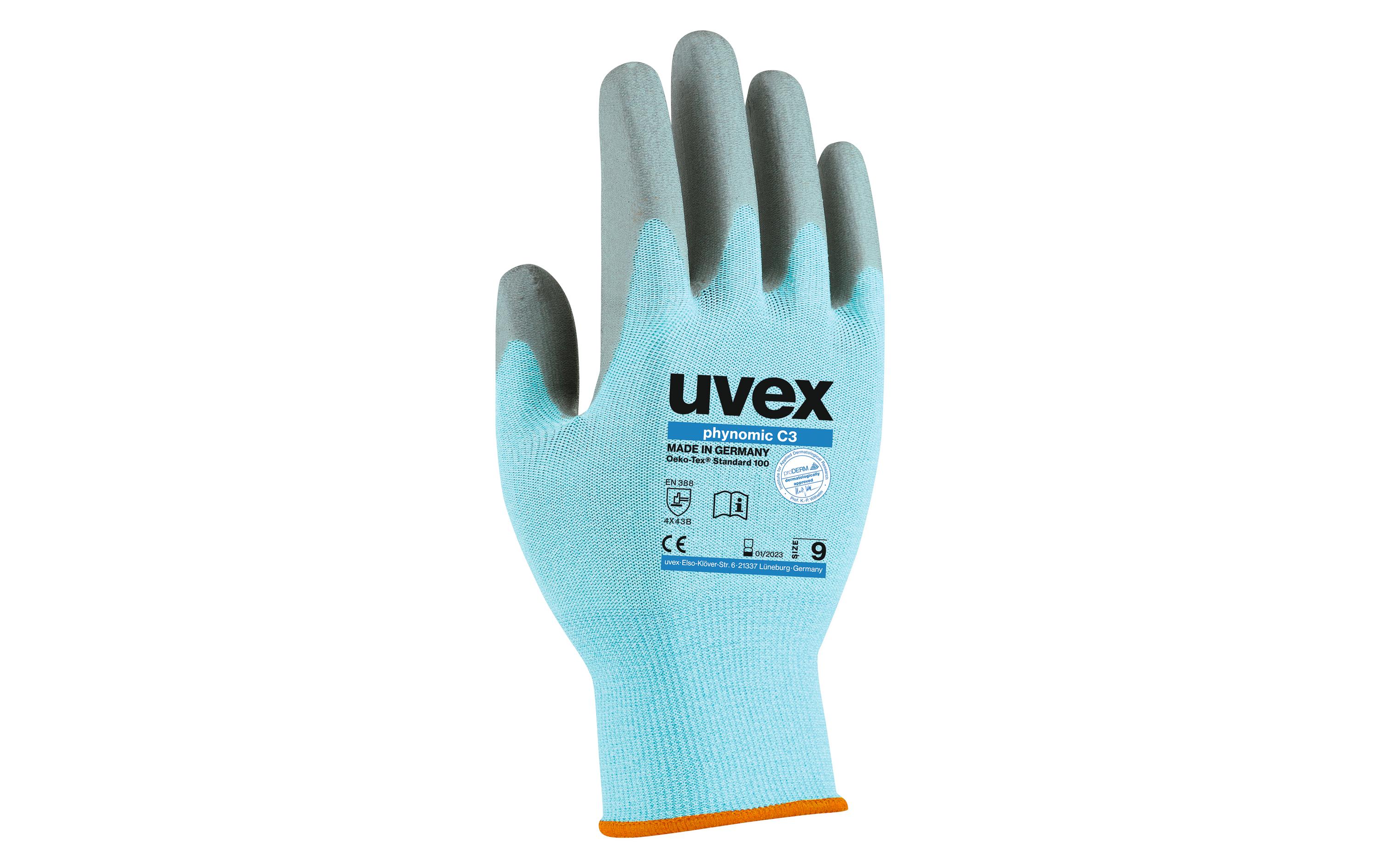 Uvex phynomic C3 Schutzhandschuhe mit Schnittschutz Gr. 8 Blau/Grau