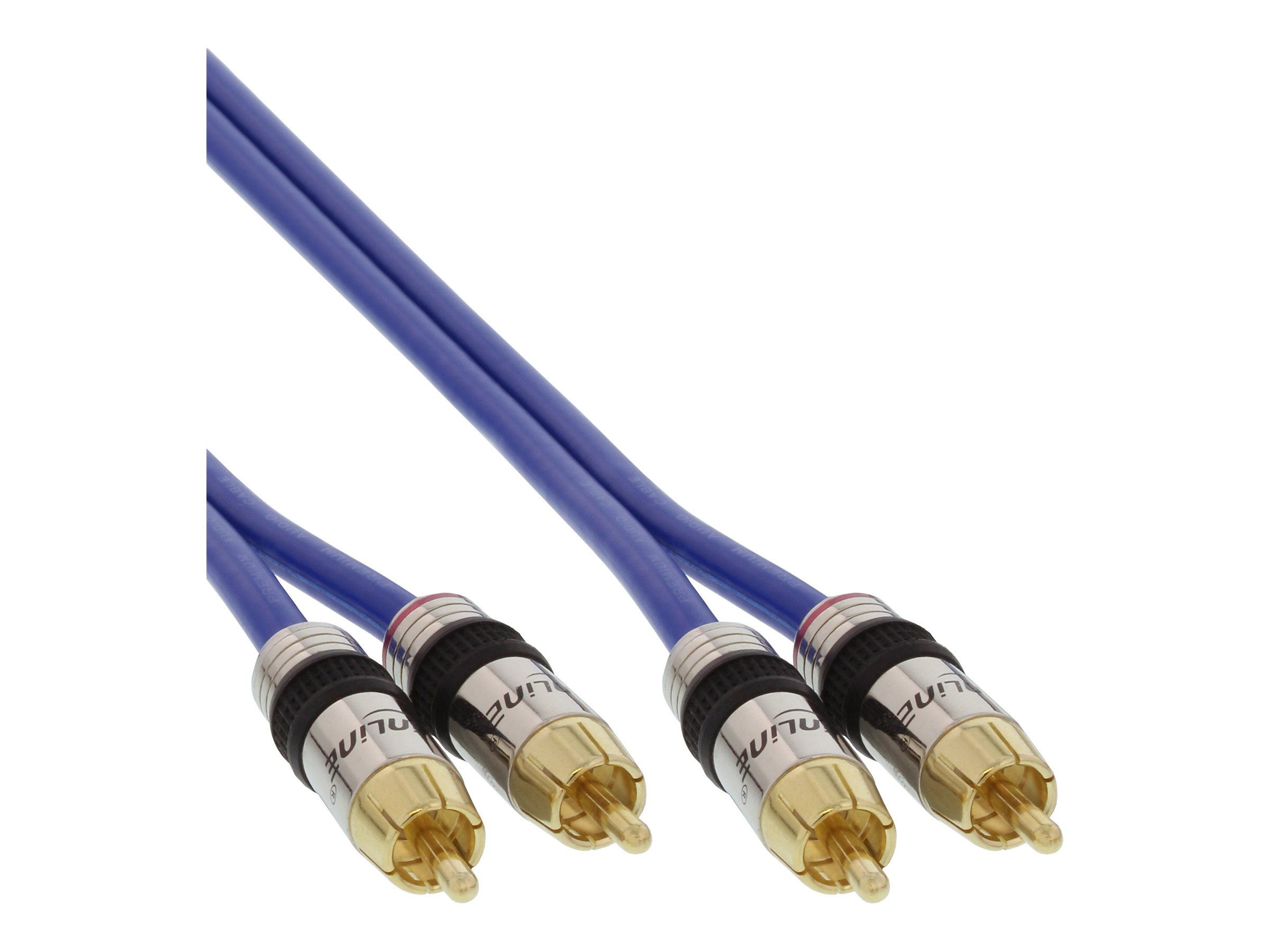 InLine Premium Audiokabel 2x RCA Stecker 15 m doppelt geschirmt vergoldet Blau