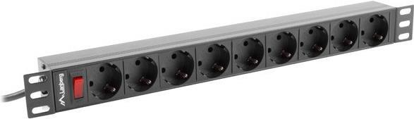 Lanberg PDU-09F-0300-BK Stromverteilereinheit (PDU) 9 AC-Ausgänge 1U Schwarz - Grau (PDU-09F-0300-BK)