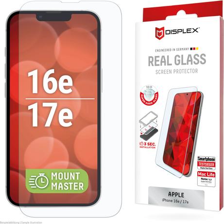 Displex Real Glass MountMaster Displayschutzglas Apple iPhone 16e / 17e Transparent