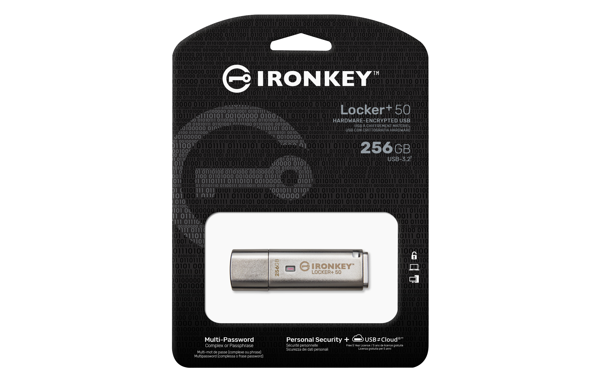Kingston IronKey Locker+ 50 USB-Stick 256 GB USB 3.2 Gen 1 AES 256-Bit Silber