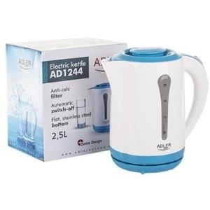 Adler AD 1244 Type Standard kettle, White/Blue, 2000 W, 2.5 L, 360&#176; rotational base (AD 1244)