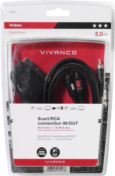 Vivanco 47017 SCART-Kabel 2 m SCART (21-pin) 3 x RCA Schwarz (47017)