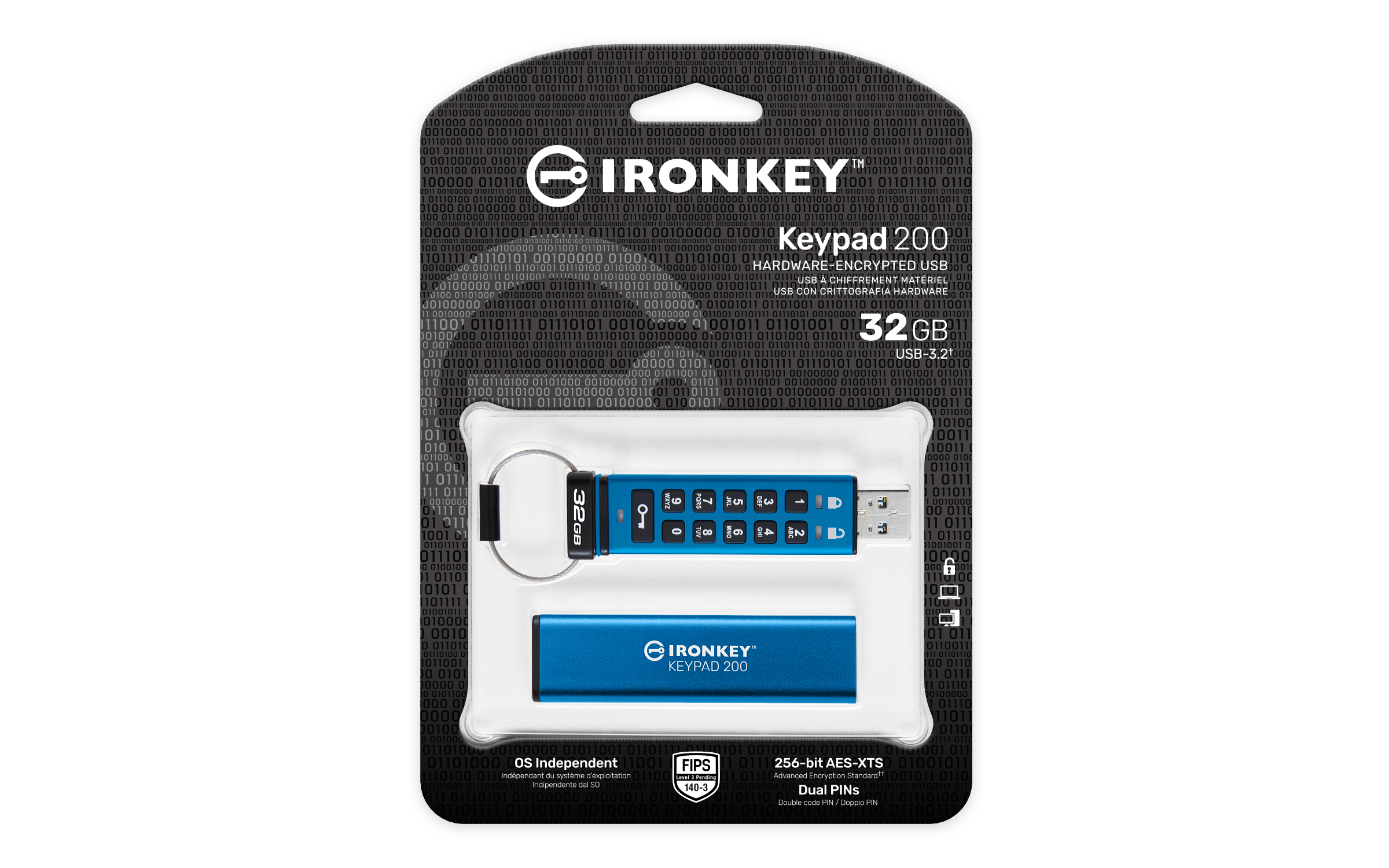 Kingston IronKey Keypad 200 Hardware-verschlüsselter USB-Stick 32 GB USB 3.2 Gen 1 Blau