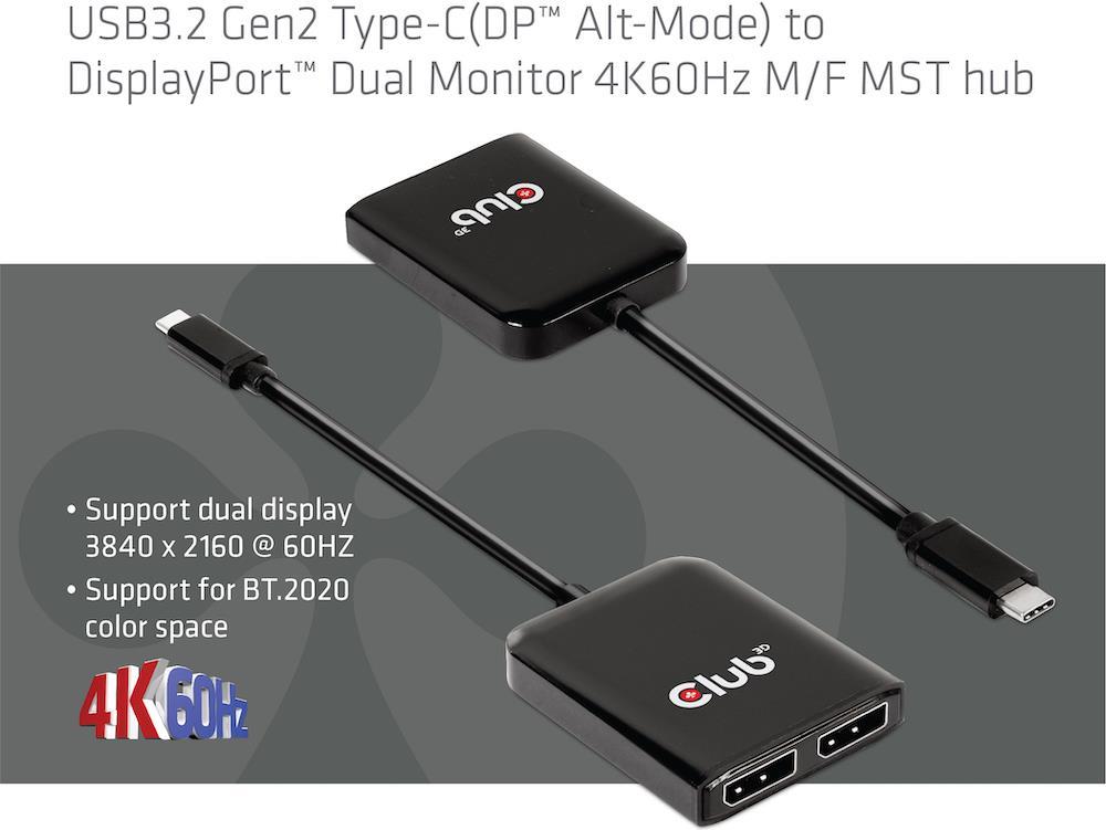 Club3D USB-Hub USB 3.2 Typ C > 2x DP 4K60Hz St/Bu retail (CSV-1555)