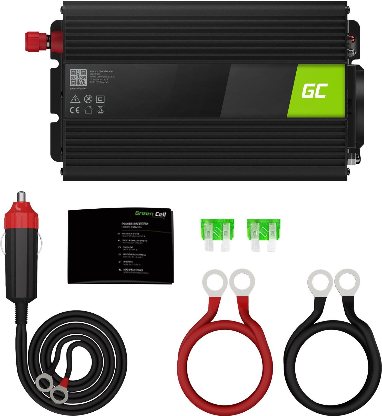Green Cell INV01DE Wechselrichter 12 V DC auf 230 V AC 300 W Schwarz